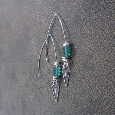 Sea glass earrings, bohemian earrings, beach earrings, silver boho earrings, aqua blue dangle earrings, artisan ethnic earring, simple chic 