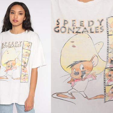 Looney Tunes Shirt Speedy Gonzales Tshirt 90s White Distressed Graphic Retro Vintage Tee Acme T Shirt Warner Bros Ripped Tee Extra Large XL 