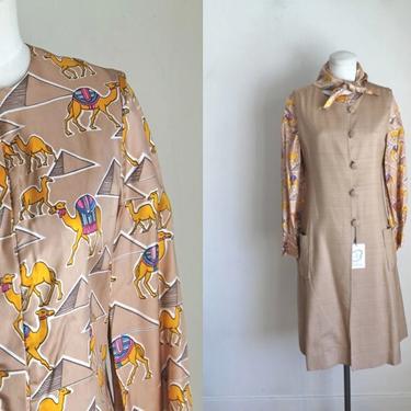 vintage 1960s DAN MILLSTEIN camel novelty print 3pc dress set / S/M (deadstock) 