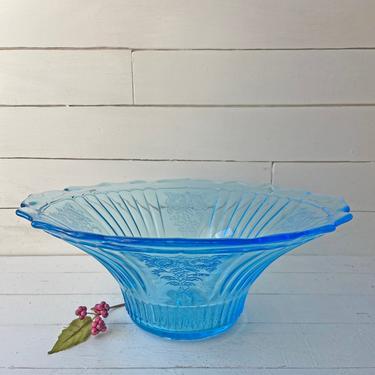 Vintage Large Anchor Hocking Blue Mayfair Vase, Blue Depression Glass | Rustic, Farmhouse, Cottagecore Blue Vase, Centerpiece, Perfect Gift 