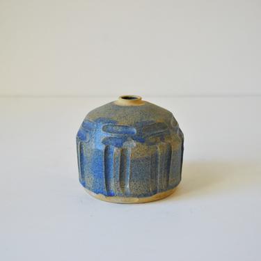 Vintage Handmade Studio Art Pottery Stoneware Vase with Blue Speckle Glaze, Weed Pot 