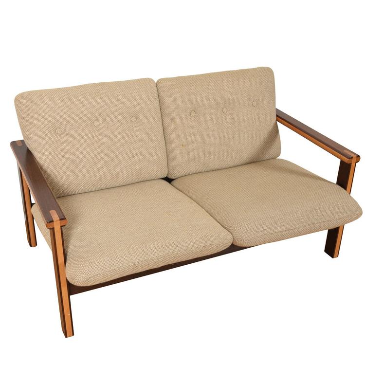 Danish Modern 2-Tone Designer Wedgwood Settee with Cushions