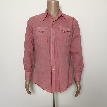 Vintage Western Shirt Rockmount Red Gingham Check Pearl Snap 