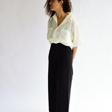 Vintage Cream Sheer Loop Collar Shirt | Textured Lightweight summer Blouse | M L 