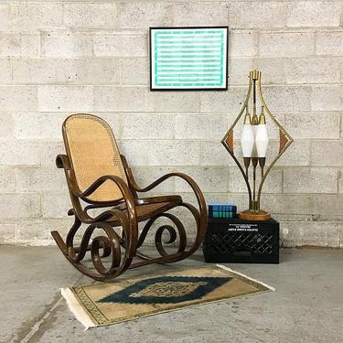 Vintage Rocking Chair Retro Marcel Breuer Style Woven Cane and Wood Frame Thonet Style Moving Recliner LOCAL PICKUP ONLY 
