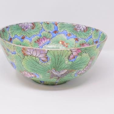 Green Asian Motiff Porcelain Bowl made in Macau 