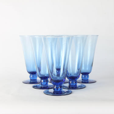 Vintage Blue Glassware, Vintage Glassware, Blue Glassware, Vintage, Tumblers, Wine Glassware, Water Goblets, Goblets, Mid Century, Set of 4 