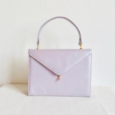 Vintage 1960's Lavender Leather Structured Purse Top Handle Bag Gold Metal Clasp Mod Retro 60's Handbags Spring Summer Andrew Geller 