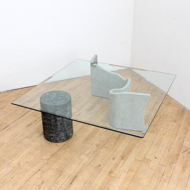 Surreal Postmodern Coffee Table Glass Fiberglass Sculpture Sculptural Furniture 80s 90s 