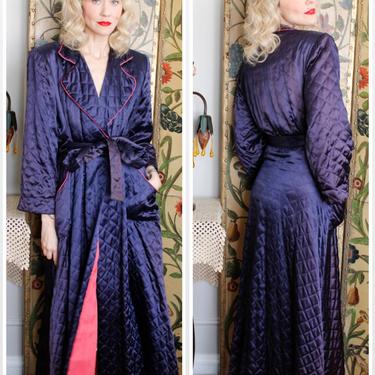 1940s Robe // Textron Quilted Rayon Satin Robe // vintage 40s robe 