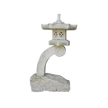 Chinese Zen Off White Pagoda Shape Stone Garden Lantern Statue cs4253E 