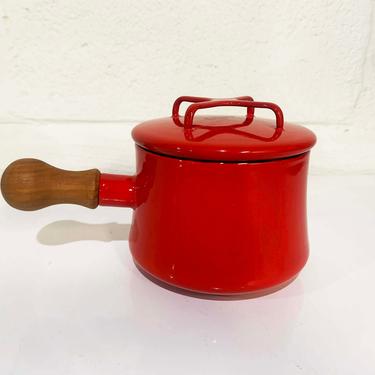 Vintage Dansk Kobenstyle JHQ Red Sauce Pot Wooden Handle Enamel Koben Danish Denmark MCM Mid-Century Kitchen Cookware Enamelware Saucepan 