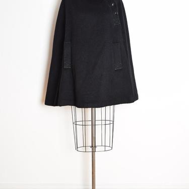vintage 60s cape black wool coat jacket MACTON mod caplet ladylike goth clothing 