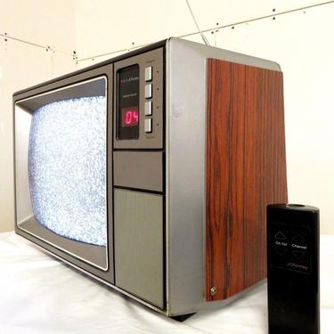 VTG Faux Rosewood SPACE AGE COLOR TV W/ REMOTE; JC PENNEY Mid Century TELEVISION