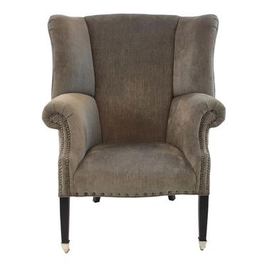 Modern Custom Gray Velvet Wingback Chair