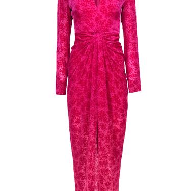 Veronica Beard - Hot Pink Floral Velvet Knotted Waist Gown Sz 8