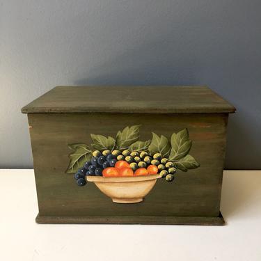 Painted storage box - fruit painting - vintage handmade storage 