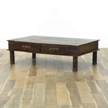 Large Rustic Coffee Table W Hardware Detail
