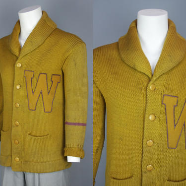 1920s Shawl Collar Cardigan | Vintage 20s Men’s University of Washington Wool Collegiate Sweater | medium / large 