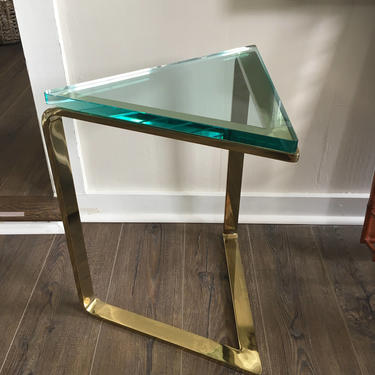 Vintage PACE Collection Brass &amp; Glass Triangle Side Table by PursuingVintage1
