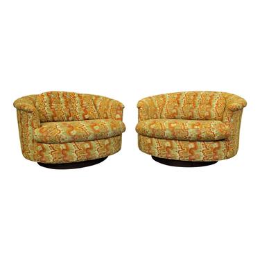 Pair of Mid-Century Danish Modern Groovy Round Selig Swivel Lounge Chairs 