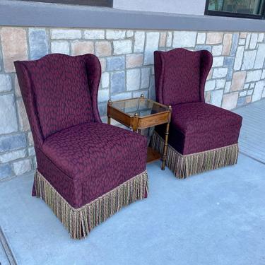Pair of Chic Burgundy Leopard Print Accent or Boudoir Chairs 