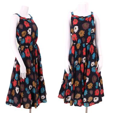 80s RODIER Paris cotton sun dress M / vintage 1980s daisy print designer dress Medium 