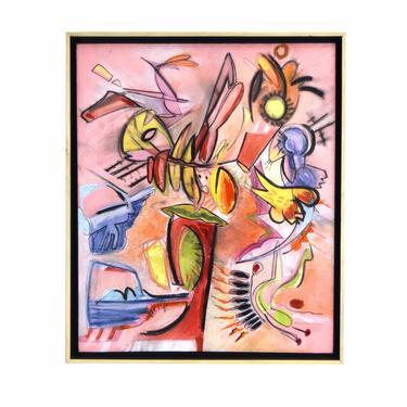 Modern Abstract Shapes Painting “Pink Fusion” Sgd Saitlin Chicago 