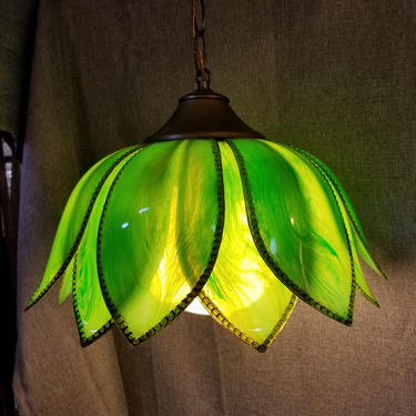 Vintage Swag Pendant Light. Green Plastic. 13 inch