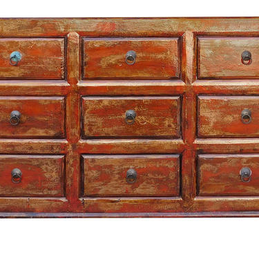 Chinese Distressed Orange Brown 9 Drawers Dresser Cabinet cs1977E 