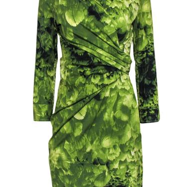 Samantha Sung - Green Cotton Forest Print Collared Wrap Dress Sz 8