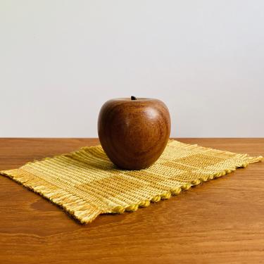 Vintage teak apple / wooden paperweight or gift for teacher / boho mid-century home decor 
