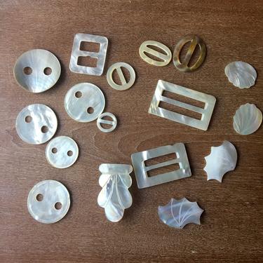 Shell belt slides and buttons - vintage sewing 