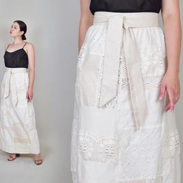 1970's Lace Patchwork Maxi Skirt | 70s Patchwork Skirt 