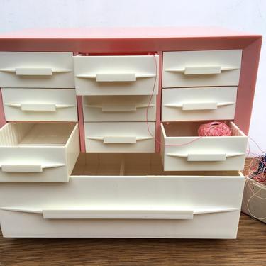Retro Akro Mils Pink Organization Unit, 10 Drawer Craft Storage Chest, Plastic Organizer 