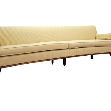 Mid-Century Sofa Danish Modern Concave-Front White Sofa Walnut Legs 