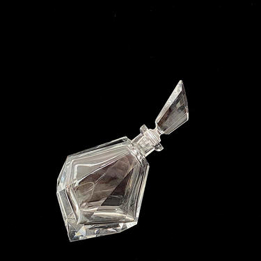 Vintage Post Modern Fine Faceted Crystal Geometric Facets Tilted / Slanted Art Glass Decanter by Desna 