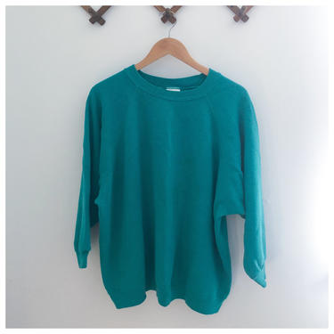 Vintage 80s Teal Basic Cropped Sleeve Sweatshirt XL 