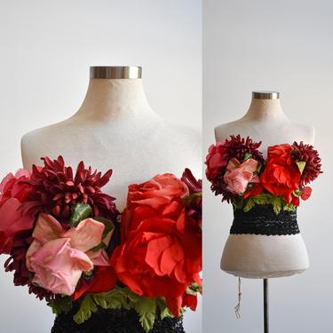 1950s Blace Lace Bustier with 3D Flowers 
