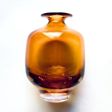 Modernist Antonio da Ros Cenedese Amber Sommerso Murano Glass Vase As Is 7” Vtg 