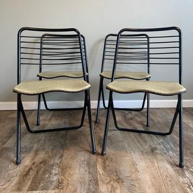 Set of 4 Mid Century Folding Metal Chairs 