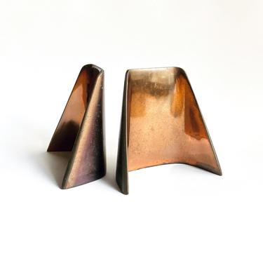 Vintage Ben Seibel Jenfredware Copper Bronze Shovel Bookends, MCM Modernism 