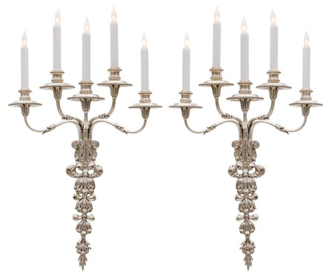 Edward F Caldwell & Co. Silvered Bronze Neoclassical Revival Sconces, USA, 1900s