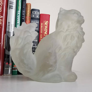 Vintage Cat Figurine / Ornamental Frosted Glass Cat / Solid Art Glass Cat / Fluffy Cat Clear Frosted Glass Knick Knack / Cat Lovers Gift 