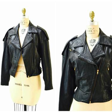 Vintage Leather Motorcycle Jacket Black by Michael Hoban// Vintage Leather Biker Jacket Black XS SMALL Corset Moto Jacket 