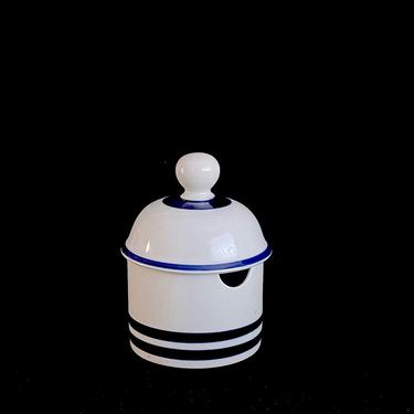 Vintage Modern Classic Dansk White with Cobalt Blue Stripes Sugar Bowl w/ Lid JAPAN 1970s Neils Refsgaard Design Japan 