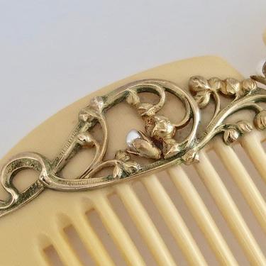 Art Nouveau Lily of the Valley Hair Comb, Antique Floral Comb, Bridal Comb, Antique French Muguet Comb, Hair Jewelry, Hair Decoration 