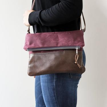 Waxed Canvas &amp; Leather Foldover Day Bag Berry