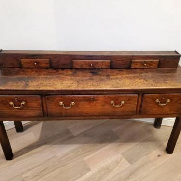 18th Century Country English Chestnut Welsh Dresser Sideboard Server Long Work Table 