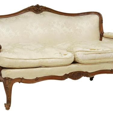 Antique Settee, Louis XV Style Carved, Upholstered Sofa, Mahogny Vintage / Antique